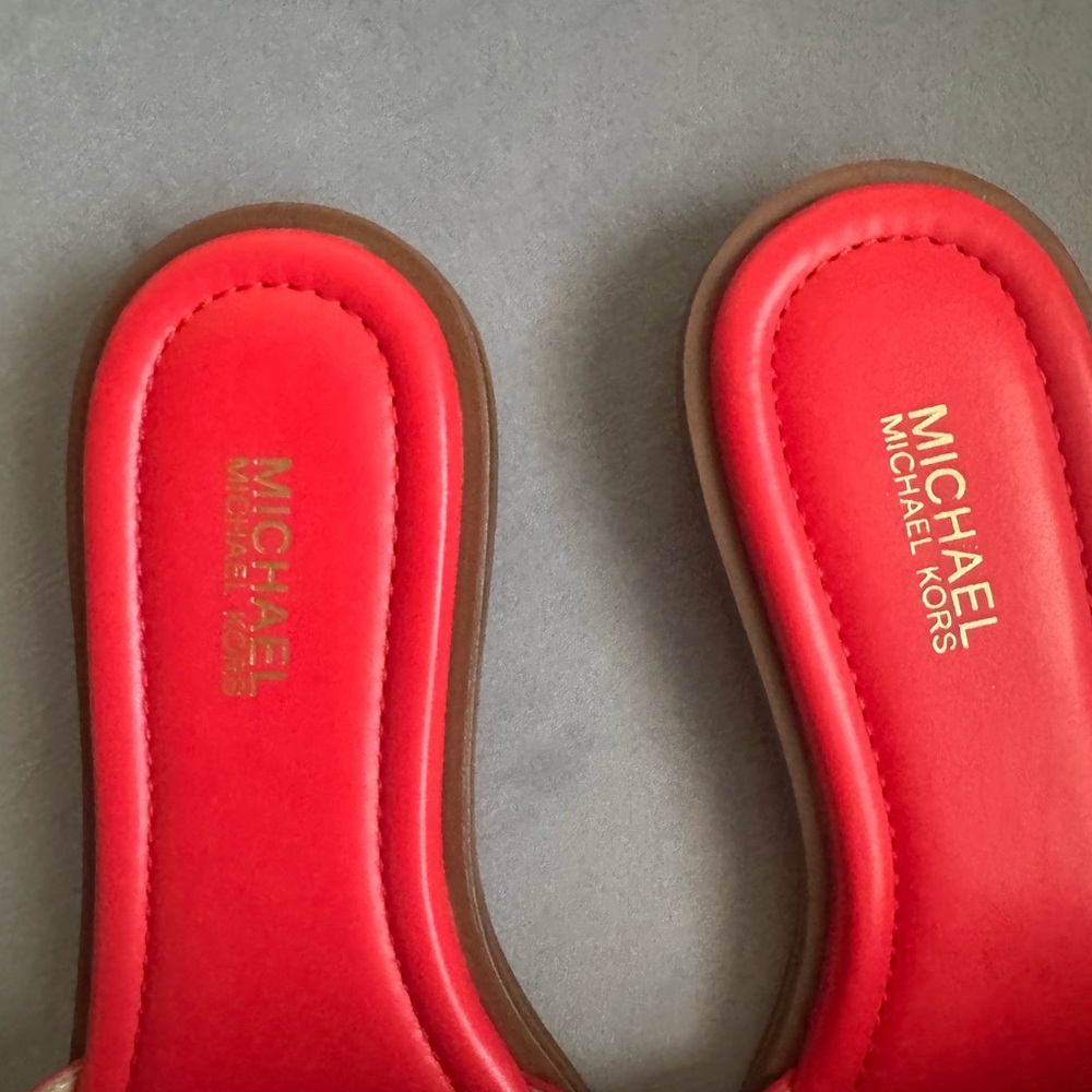 Michael Kors Red Slides with Gold Logo - Picture 3 of 4